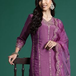 Indo Era Floral Embroidered Kurta With Trousers & Dupatta-picture-27