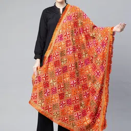 SWI Stylish Ethnic Motifs Embroidered Phulkari Chiffon Dupatta with Mirror Work-picture-14