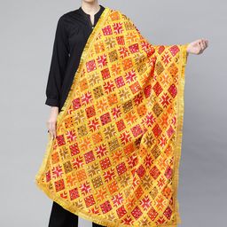 SWI Stylish Ethnic Motifs Embroidered Phulkari Chiffon Dupatta with Mirror Work-13