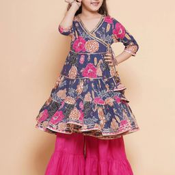 Little Zing Girls Floral Printed Pure Cotton Gotta Patti Kurta Set-picture-11