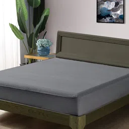 Trance Home Linen Grey Solid Waterproof Queen Size Mattress Protector-37