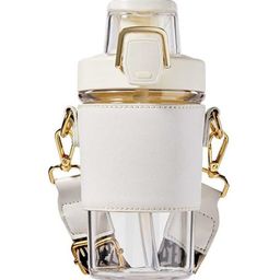 YK White Solid Water Bottle With Leather Sleeve & Straw 500ml-24