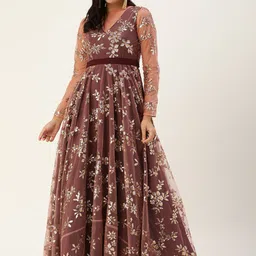 Ethnovog MauveGolden Sequinned Made to Measure Gown-image-19