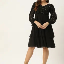 Ethnovog Women Embellished Embroidered Sequined Georgette Fit & Flare Ethnic Dress-picture-55
