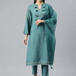 Readiprint Fashions Women Embroidered Thread Work Pure Silk Kurta with Trousers & Dupatta-picture-35