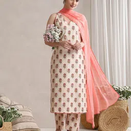 Khushal K Women Floral Printed Cotton Kurta with Palazzos & Dupatta-picture-12
