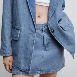 MANGO Women Solid Pure Cotton Straight Mini Sustainable Denim Skirt-picture-23