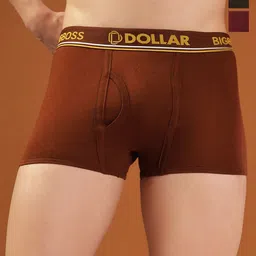 Dollar Bigboss Men Solid Pack of 3 Combed Cotton Double Pouch Support Trunk- MBTR-01-34
