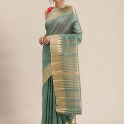 KALINI Sea Green & Gold-Toned Solid Saree-image-98