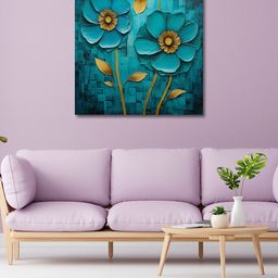 OLIVE TREE Blue & Gold-Toned Canvas Floral and Botanical Painting Wall Art-picture-16
