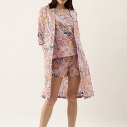 SANSKRUTIHOMES Women Taupe Pure Cotton Printed 3-Piece Nighsuit-image-59