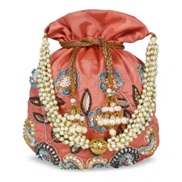 Anekaant Peach-Coloured & Gold-Toned Embellished Clutch-image-55