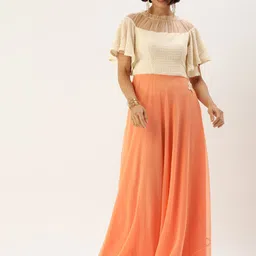 Ethnovog Peach-Coloured  Cream-Coloured Made To Measure Ethnic Motifs A-Line Maxi Dress-8