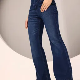 DOLCE CRUDO Women Bootcut High-Rise Light Fade Stretchable Jeans-picture-12