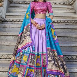 Aika Printed Kalamkari Ready to Wear Lehenga & Unstitched Blouse With Dupatta-picture-37