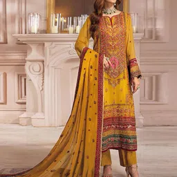 ODETTE Ethnic Motifs Embroidered Georgette Semi-Stitched Dress Material-image-22