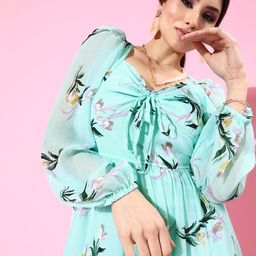 Athena Women Stunning Blue Floral Sweetheart Neck Dress-picture-8