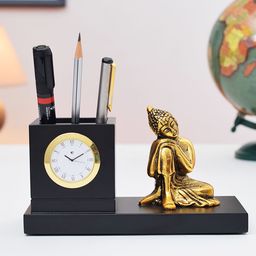 Archies Gold-Toned Round Textured Analogue Table Clock-27