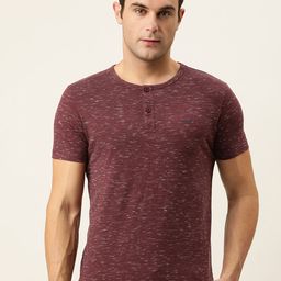 Flying Machine Men Burgundy Melange Effect Henley Neck T-shirt-picture-0