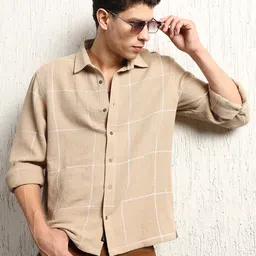 Hubberholme Oversized Cotton Casual Check Waffel Double Pocket Full Sleeve Shirt-image-36