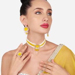 Zaveri Pearls Gold-Plated Crystal Studded & Beaded Necklace & Earrings-image-83