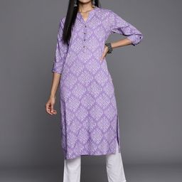 Varanga Women Lavender & White Bandhani Printed Kurta-picture-0