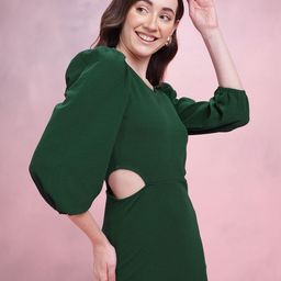 DressBerry Textured Puff Sleeves Cut-Out Detail Bodycon Dress-picture-31