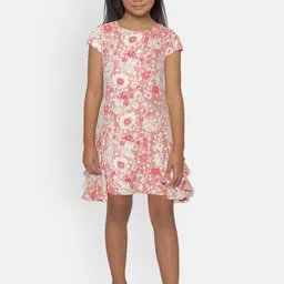 Gini and Jony Girls Peach-Coloured & Off-White Printed A-Line Dress-picture-6