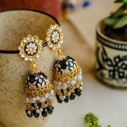 PolluxCraft Gold-Plated Artificial Stones Studded And Beaded Dome Shaped Jhumkas-image-77