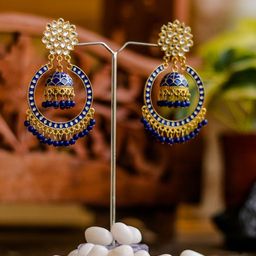 PolluxCraft Gold-Plated Artificial Stones Studded And Beaded Circular Shaped Jhumkas-7
