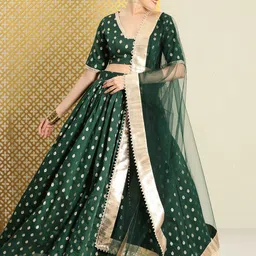 House of Pataudi Woven Design Semi-Stitched Lehenga & Unstitched Blouse With Dupatta-image-47