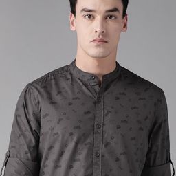 Roadster Men Charcoal Grey & Black Regular Fit Printed Sustainable Casual Shirt-picture-16