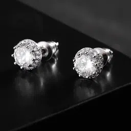 Carlton London Silver-Toned Rhodium Plated CZ Studded Circular Studs-image-89