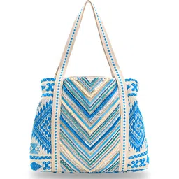 BohoGirl Geometric Self Design Embellished Structured Cotton Tote Bag- Up to 16 inch-18