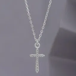 Carlton London Silver-Toned Rhodium-Plated CZ-Studded Cross Dangler Necklace-16