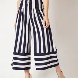 Miss Chase Women Navy Blue & Beige Regular Fit Striped Culottes-image-45
