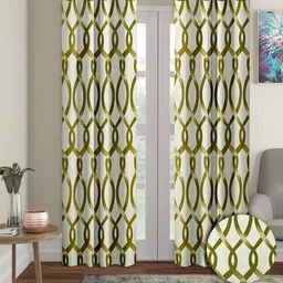 Cortina Olive Green & White 2 Pieces Geometric Printed Door Curtains-image-42