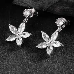 Carlton London Silver-Toned Rhodium-Plated CZ-Studded Floral Drop Earrings-image-68