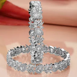 Rubans Set of 2 Rhodium-Plated Cubic Zirconia Studded Floral Pattern Premium Bangles-image-38