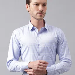 English Navy Windowpane Checked Easy Iron Slim Fit Formal Shirt-image-45