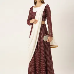 Ethnovog Maroon Embellished Sequinned Made to Measure Lehenga  Blouse With Dupatta-picture-45