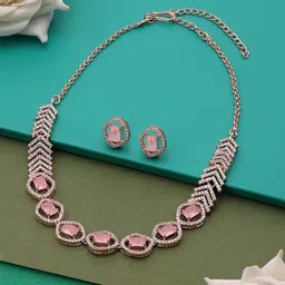 Zaveri Pearls Rose Gold-Plated Cubic Zirconia-Studded Jewellery Set-picture-26