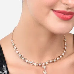 Zaveri Pearls Rose Gold-Plated Cubic Zirconia Studded Jewellery Set-image-29