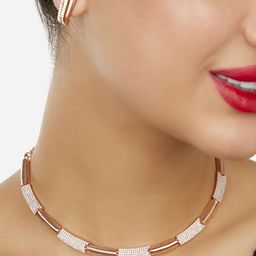 Zaveri Pearls Rose Gold-Plated Cubic Zirconia Studded Jewellery Set-56