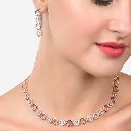 Zaveri Pearls Rose Gold-Plated Cubic Zirconia-Studded Jewellery Set-31