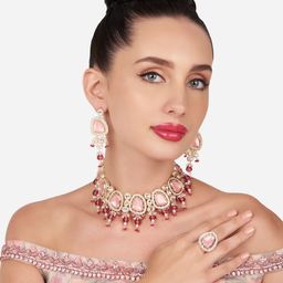 Zaveri Pearls Rose Gold-Plated Kundan-Studded & Beaded Jewellery Set-image-64