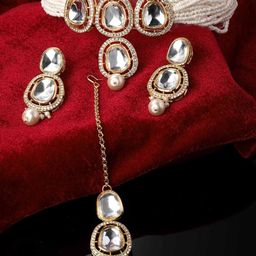 ADIVA Gold-Plated Kundan Stone Studded & Pearls Beaded Jewellery Set-4