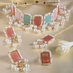 Zaveri Pearls Gold-Plated Stone-Studded & Pearl Beaded Jewellery Set-49