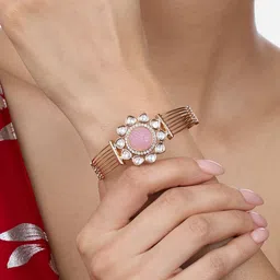 Zaveri Pearls Rose Gold-Plated Cubic Zirconia Studded Kada Bracelet-13