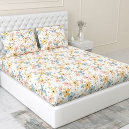 haus & kinder SS 25 White Printed Cotton 144 TC Fitted King Bedsheet Set 1.98 x 1.89 m-image-4